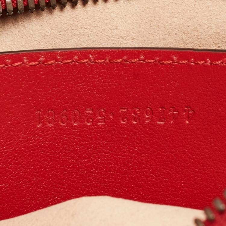 Pre Owned Gucci Red Matelassé Leather Small GG Marmont Shoulder Bag