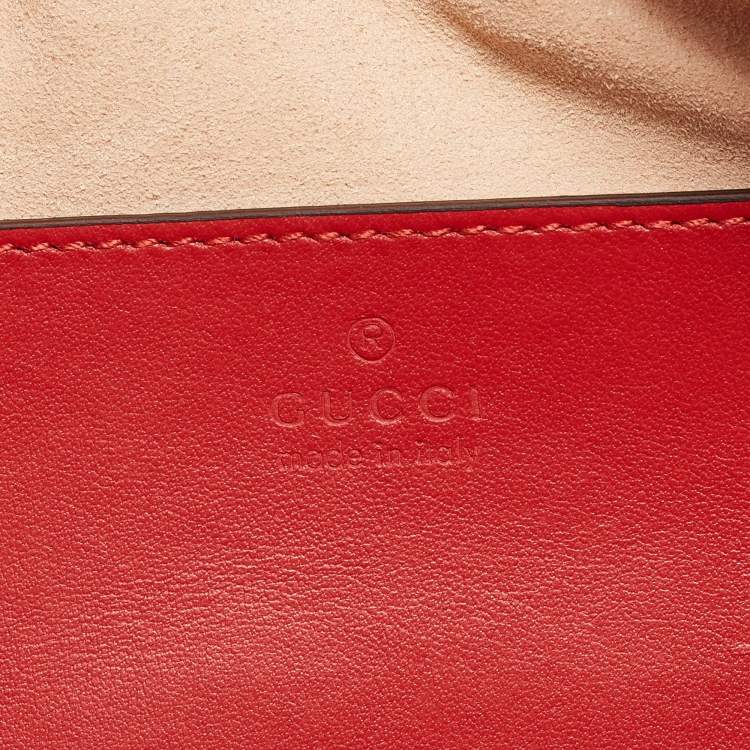 Pre Owned Gucci Red Matelassé Leather Small GG Marmont Shoulder Bag