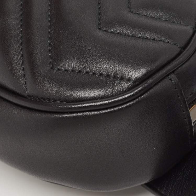 Pre Owned Gucci Black Matelassé Leather GG Marmont Belt Bag