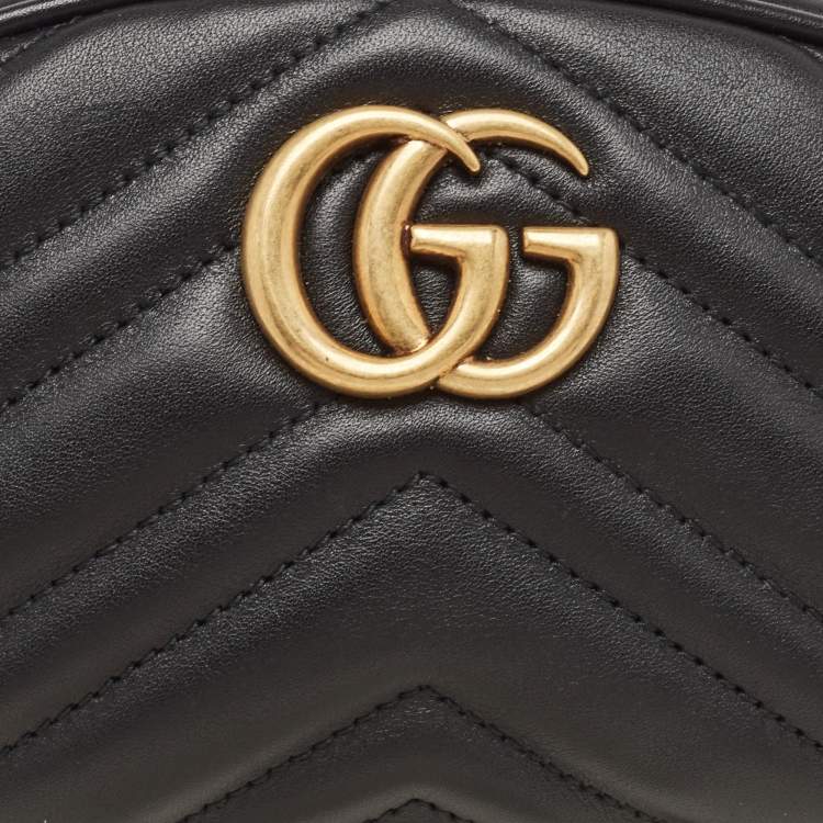 Pre Owned Gucci Black Matelassé Leather GG Marmont Belt Bag
