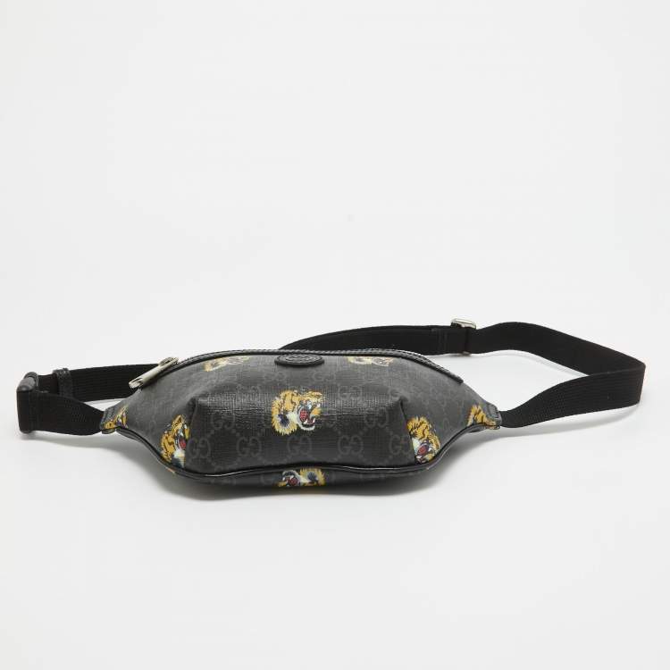 Pre Owned Gucci Black GG Supreme Canvas Tiger Print Belt Bag