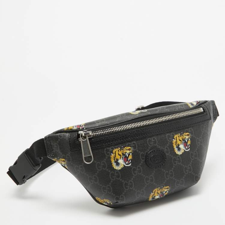 Pre Owned Gucci Black GG Supreme Canvas Tiger Print Belt Bag