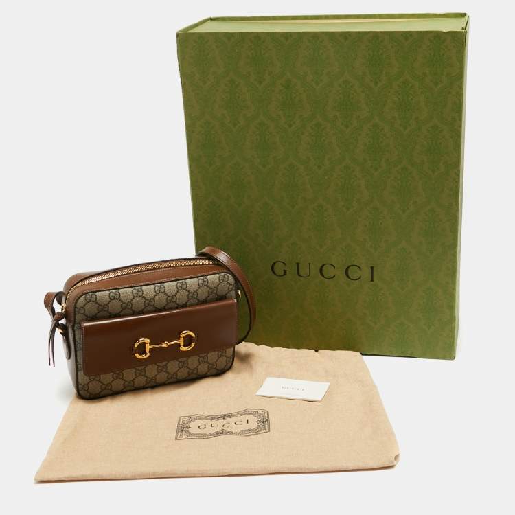 Pre Owned Gucci Beige/Brown GG Supreme Canvas and Leather Small Horsebit 1955 Shoulder Bag
