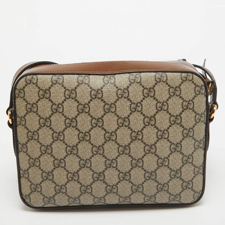 Pre Owned Gucci Beige/Brown GG Supreme Canvas and Leather Small Horsebit 1955 Shoulder Bag