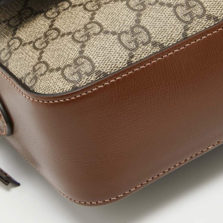 Pre Owned Gucci Beige/Brown GG Supreme Canvas and Leather Small Horsebit 1955 Shoulder Bag