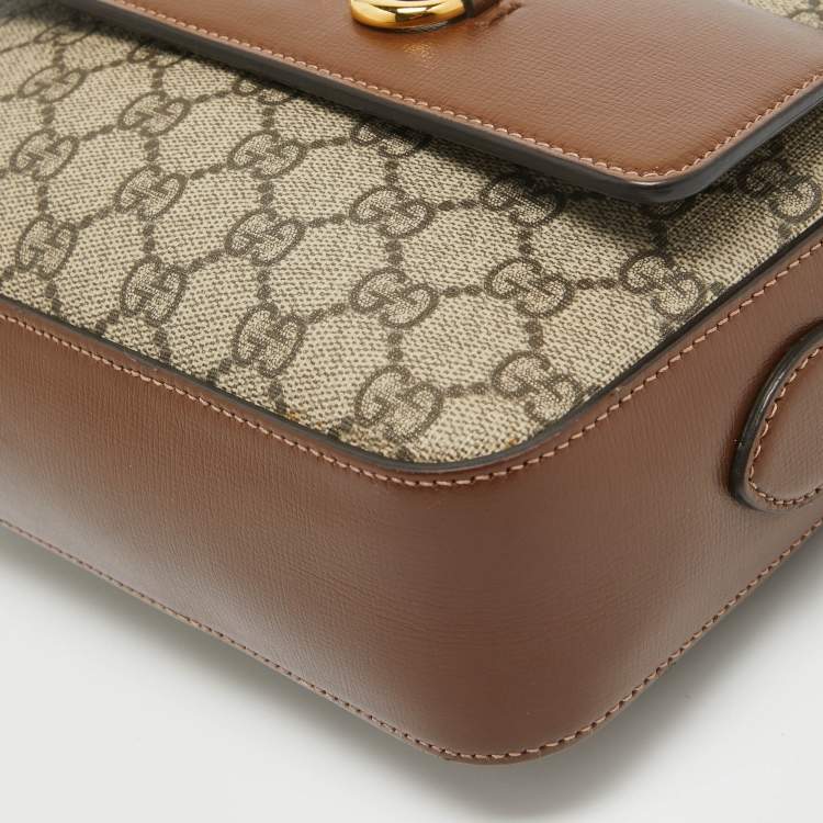 Pre Owned Gucci Beige/Brown GG Supreme Canvas and Leather Small Horsebit 1955 Shoulder Bag