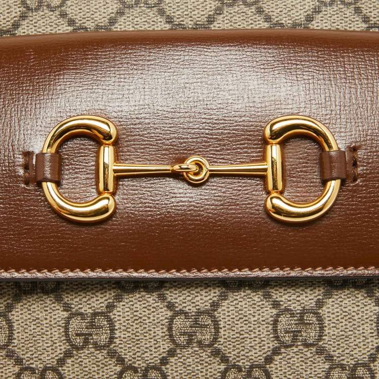 Pre Owned Gucci Beige/Brown GG Supreme Canvas and Leather Small Horsebit 1955 Shoulder Bag