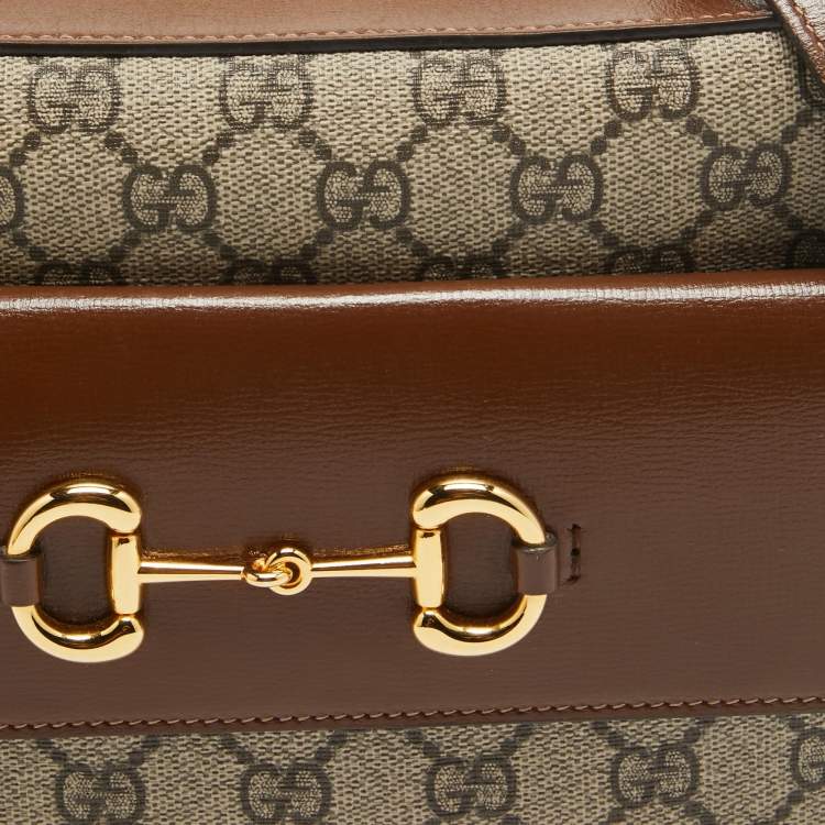 Pre Owned Gucci Beige/Brown GG Supreme Canvas and Leather Small Horsebit 1955 Shoulder Bag