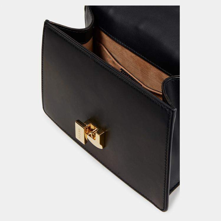 Pre Owned Gucci Black Leather Mini Web Chain Sylvie Top Handle Bag