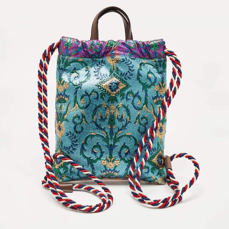 Pre Owned Gucci  Multicolor Brocade Fabric Modern Future Drawstring Backpack 