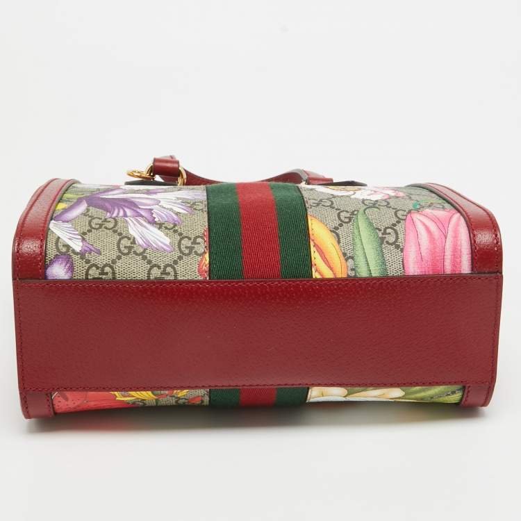 Pre Owned Gucci Multicolor Floral GG Supreme Canvas Small Ophidia Tote