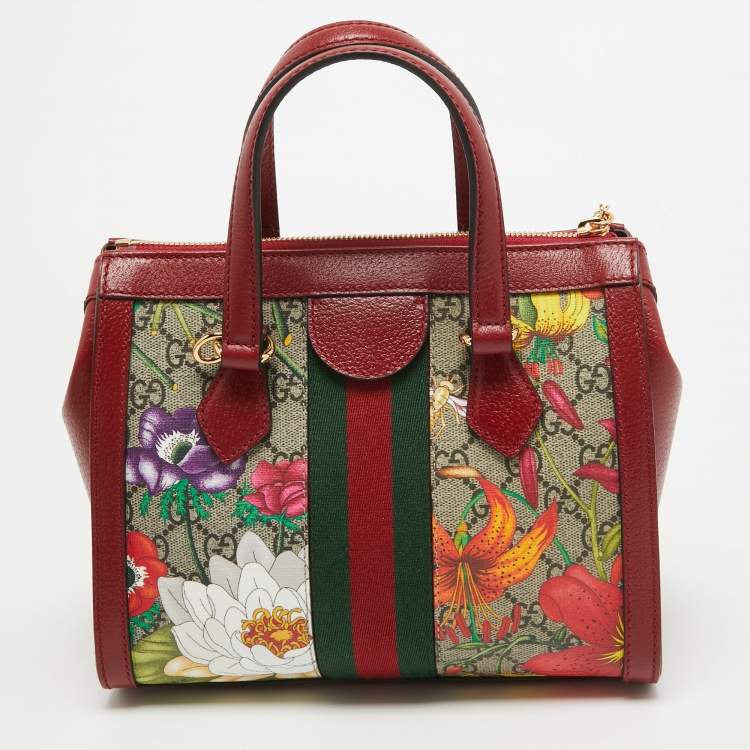 Pre Owned Gucci Multicolor Floral GG Supreme Canvas Small Ophidia Tote