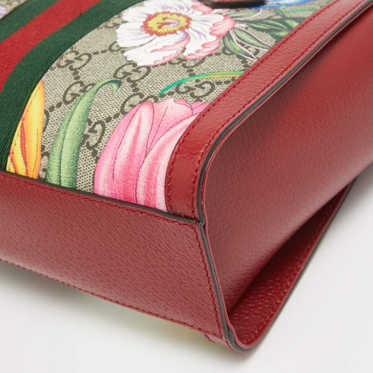 Pre Owned Gucci Multicolor Floral GG Supreme Canvas Small Ophidia Tote