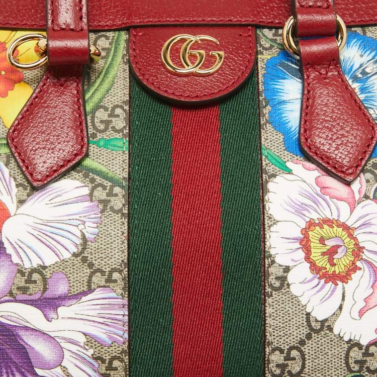 Pre Owned Gucci Multicolor Floral GG Supreme Canvas Small Ophidia Tote