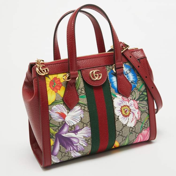 Pre Owned Gucci Multicolor Floral GG Supreme Canvas Small Ophidia Tote