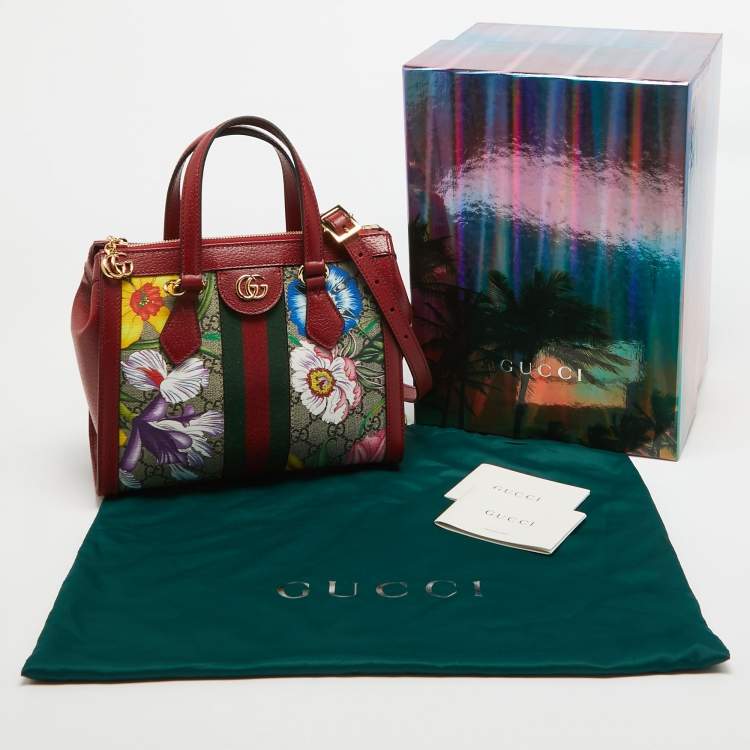 Pre Owned Gucci Multicolor Floral GG Supreme Canvas Small Ophidia Tote