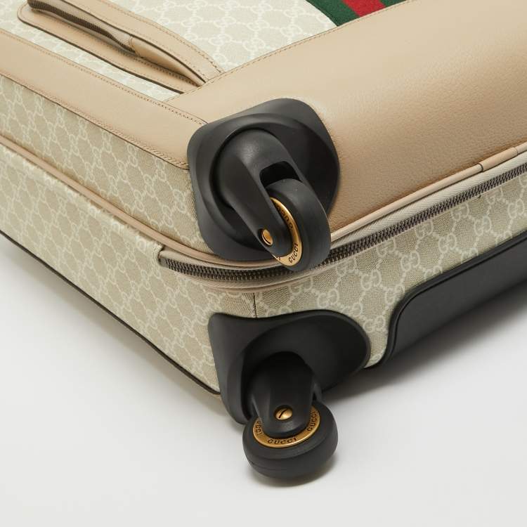 Pre Owned Gucci Beige GG Supreme Canvas and Leather Small Savoy Cabin Trolley
