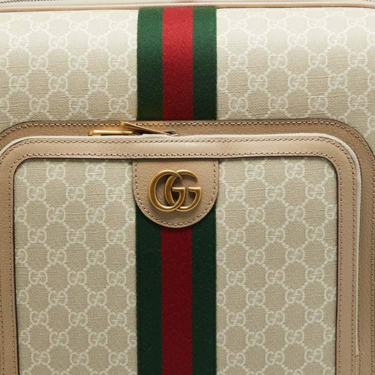 Pre Owned Gucci Beige GG Supreme Canvas and Leather Small Savoy Cabin Trolley