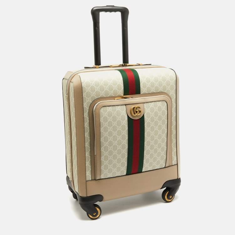 Pre Owned Gucci Beige GG Supreme Canvas and Leather Small Savoy Cabin Trolley