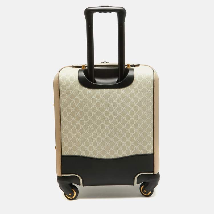 Pre Owned Gucci Beige GG Supreme Canvas and Leather Small Savoy Cabin Trolley