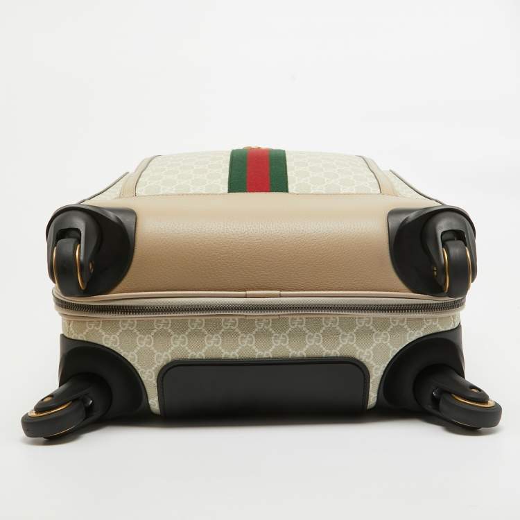Pre Owned Gucci Beige GG Supreme Canvas and Leather Small Savoy Cabin Trolley