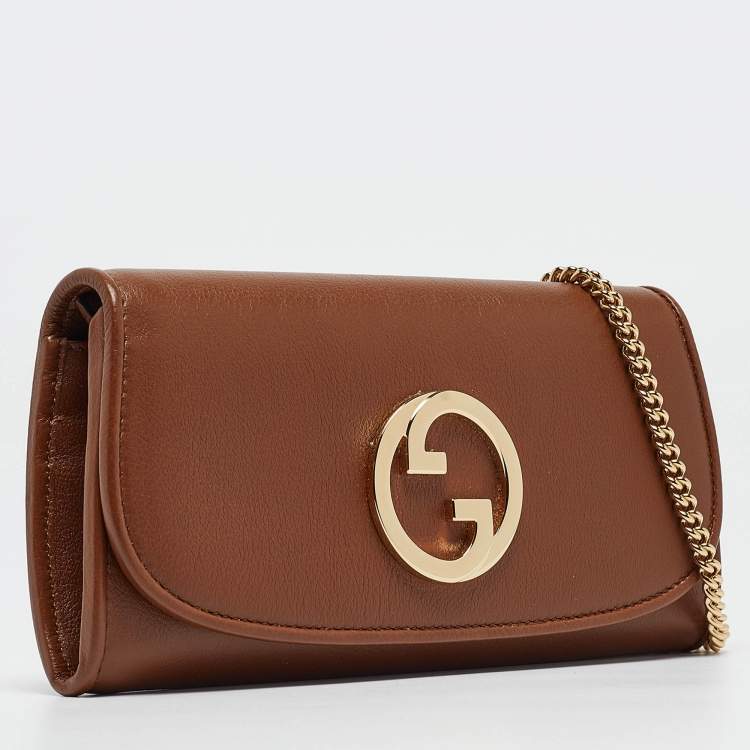 Pre Owned Gucci Brown Leather Blondie Wallet on Chain