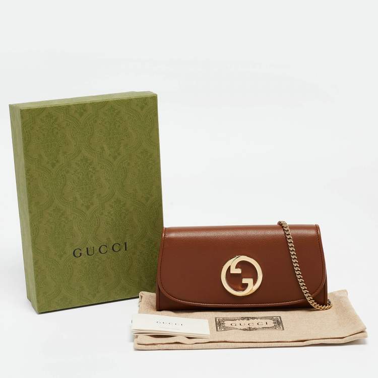 Pre Owned Gucci Brown Leather Blondie Wallet on Chain