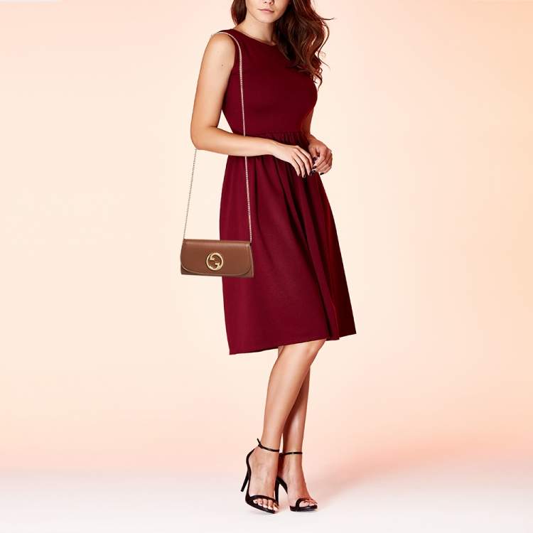 Pre Owned Gucci Brown Leather Blondie Wallet on Chain