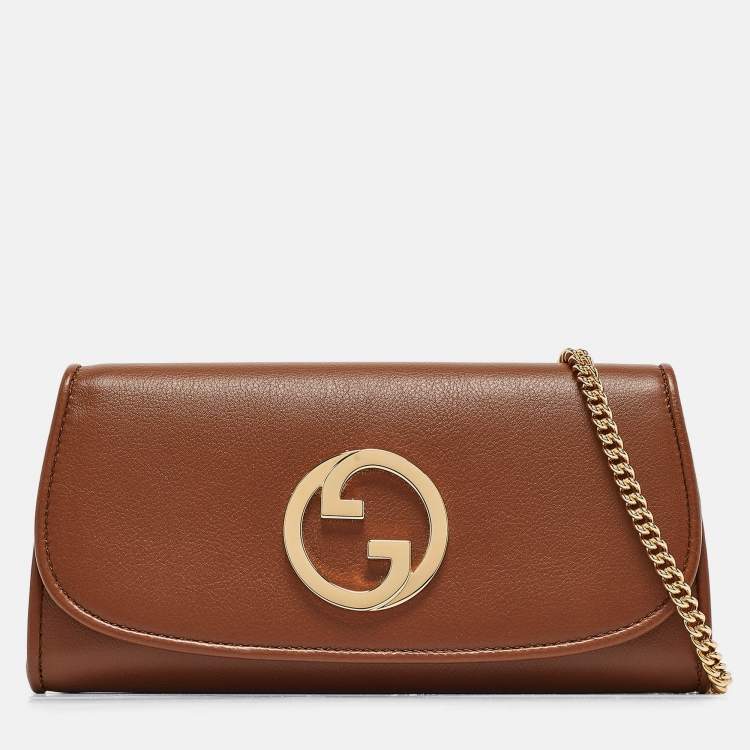 Pre Owned Gucci Brown Leather Blondie Wallet on Chain