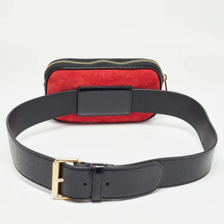 Pre Owned Gucci Red/Black Suede and Patent Leather Ophidia Belt Bag