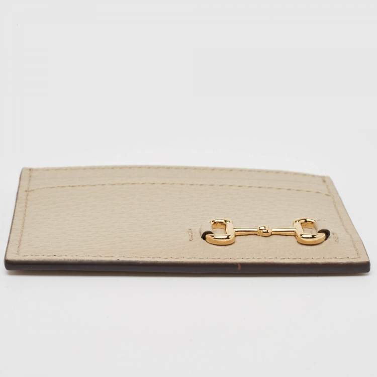 Pre Owned Gucci Light Beige Leather Horsebit Card Case