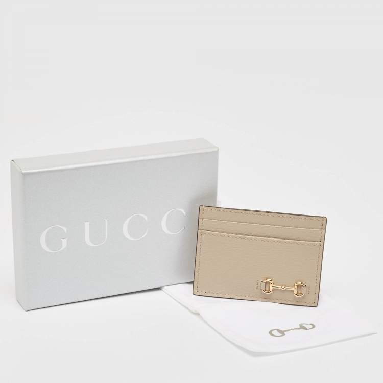 Pre Owned Gucci Light Beige Leather Horsebit Card Case