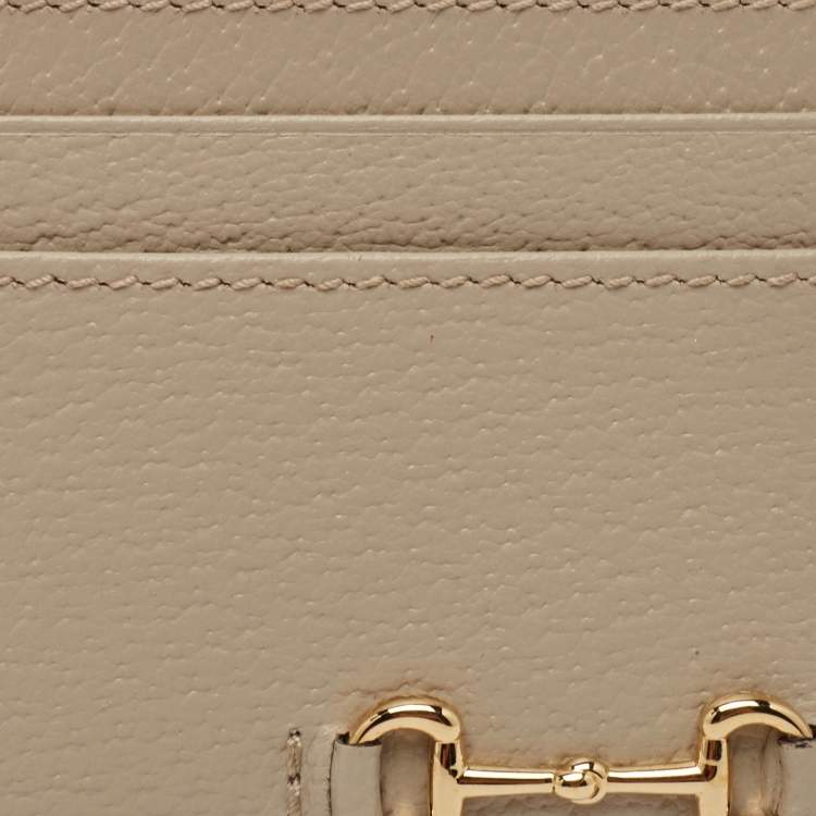Pre Owned Gucci Light Beige Leather Horsebit Card Case