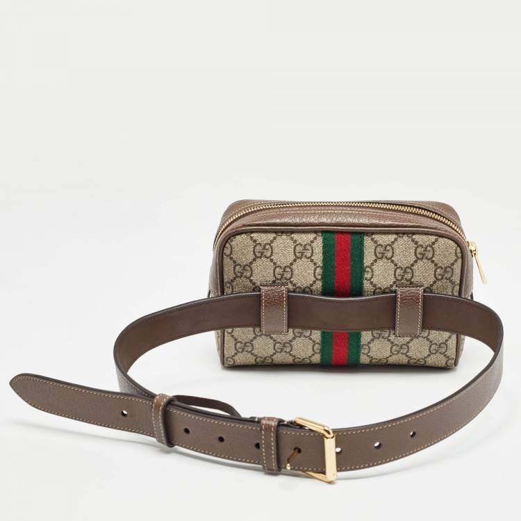 Pre Owned Gucci Brown/Beige GG Supreme Canvas and Leather Ophidia Belt Bag