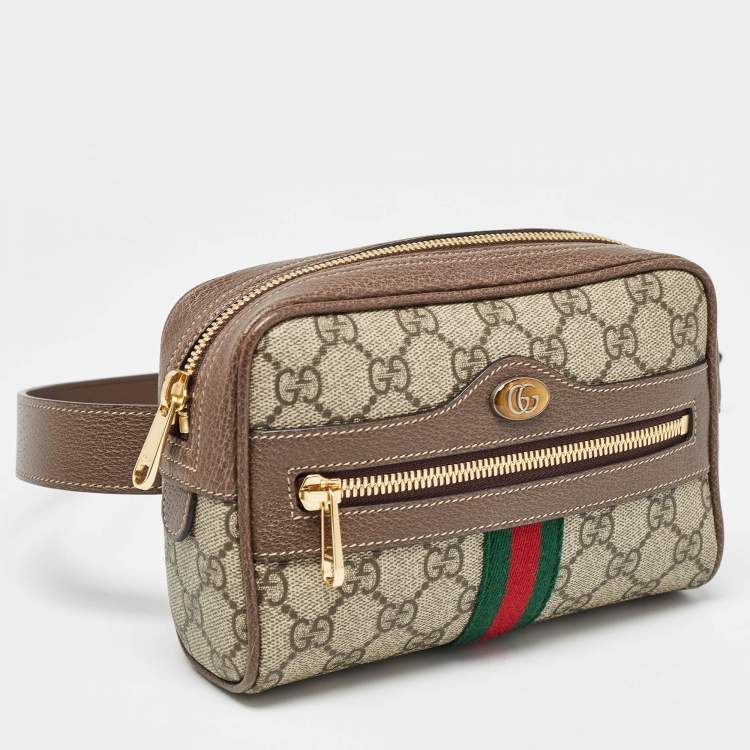 Pre Owned Gucci Brown/Beige GG Supreme Canvas and Leather Ophidia Belt Bag