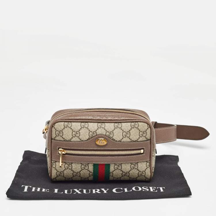 Pre Owned Gucci Brown/Beige GG Supreme Canvas and Leather Ophidia Belt Bag