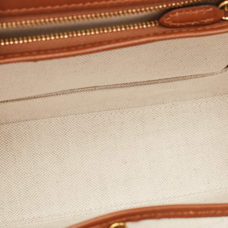 Pre Owned Gucci Brown Geometric Print Leather Medium Bamboo 1947 Top Handle Bag