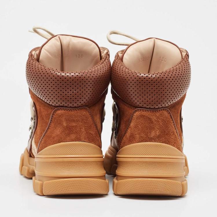 Pre Owned Gucci Beige/Brown GG Canvas and Suede Flashtrek Boots Size 35