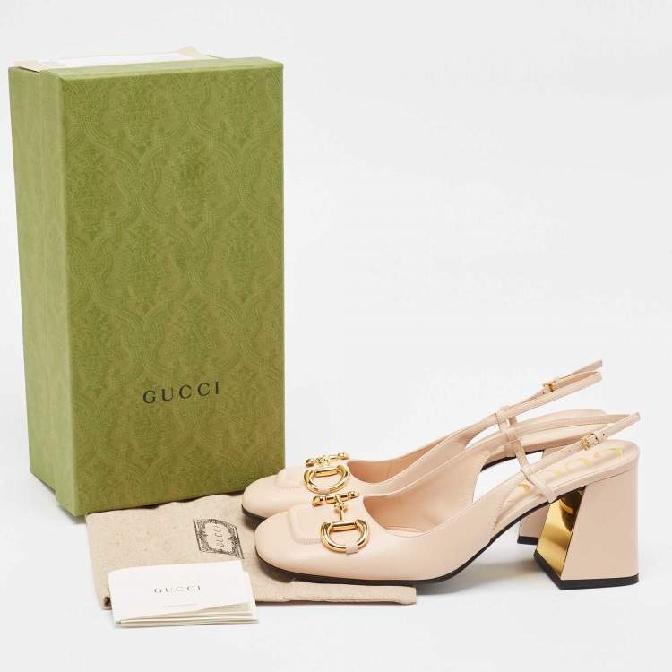 Pre Owned Gucci Light Pink Leather Horsebit Slingback Pumps Size 41