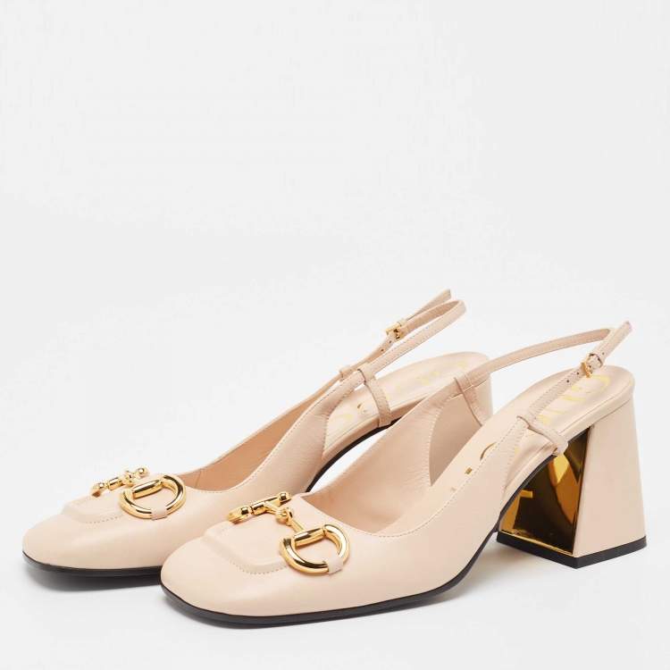 Pre Owned Gucci Light Pink Leather Horsebit Slingback Pumps Size 41