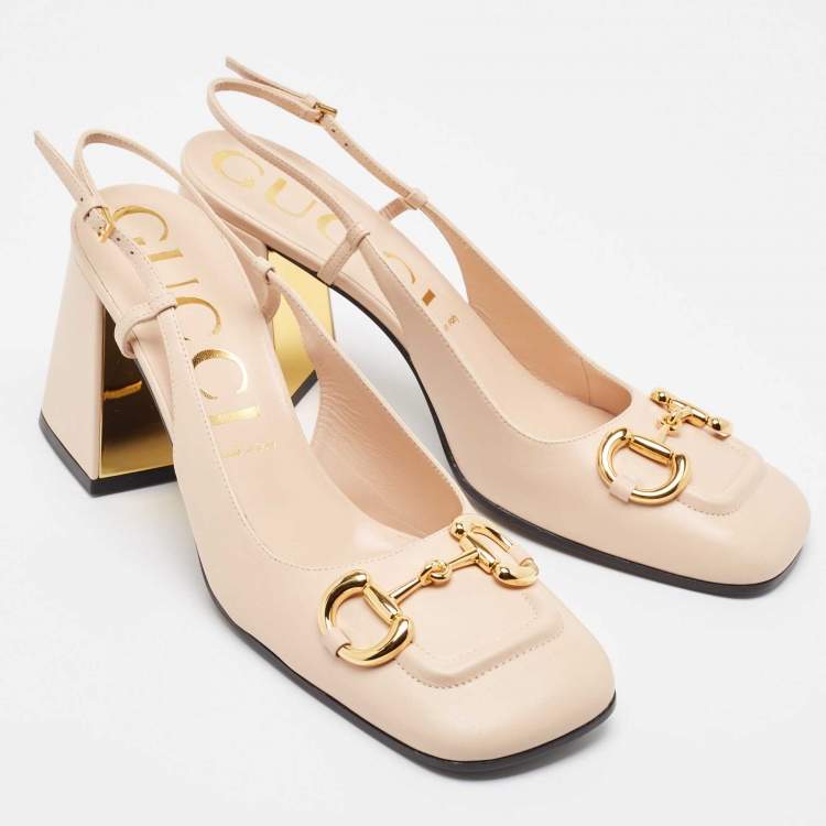 Pre Owned Gucci Light Pink Leather Horsebit Slingback Pumps Size 41