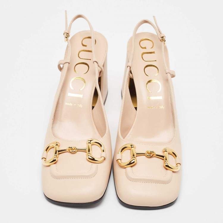 Pre Owned Gucci Light Pink Leather Horsebit Slingback Pumps Size 41
