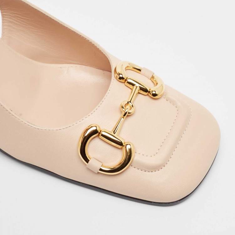 Pre Owned Gucci Light Pink Leather Horsebit Slingback Pumps Size 41
