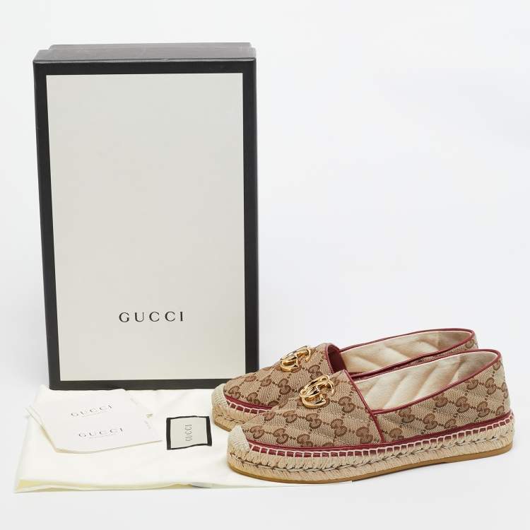 Pre Owned Gucci Brown/Beige Matelasse GG Canvas GG Marmont Espadrille Flats Size 36.5