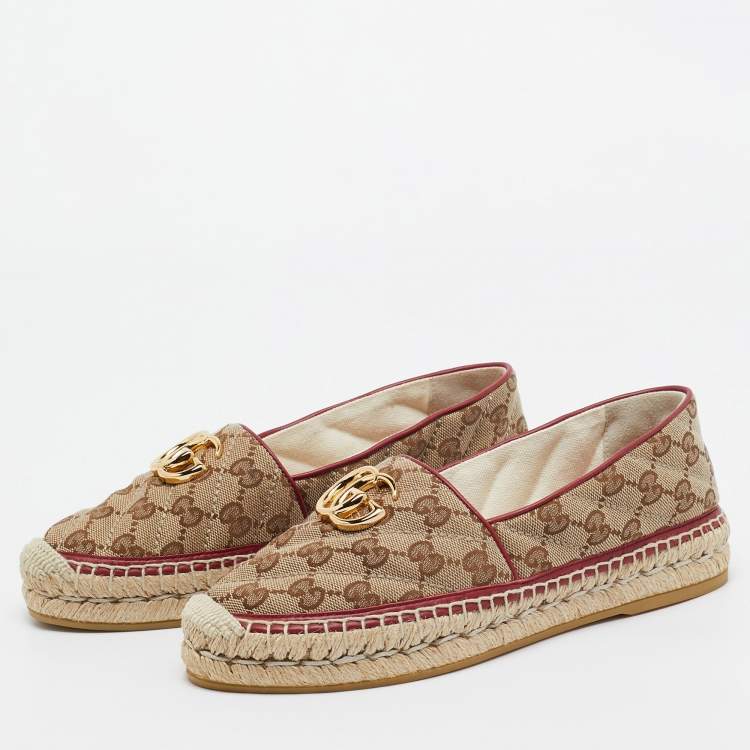 Pre Owned Gucci Brown/Beige Matelasse GG Canvas GG Marmont Espadrille Flats Size 36.5