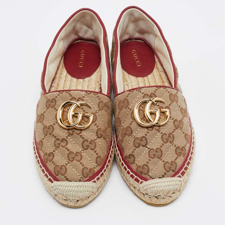 Pre Owned Gucci Brown/Beige Matelasse GG Canvas GG Marmont Espadrille Flats Size 36.5