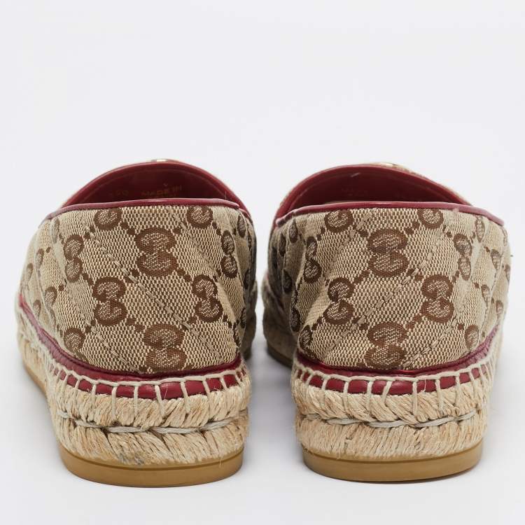 Pre Owned Gucci Brown/Beige Matelasse GG Canvas GG Marmont Espadrille Flats Size 36.5