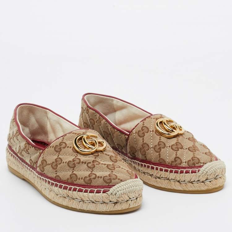 Pre Owned Gucci Brown/Beige Matelasse GG Canvas GG Marmont Espadrille Flats Size 36.5
