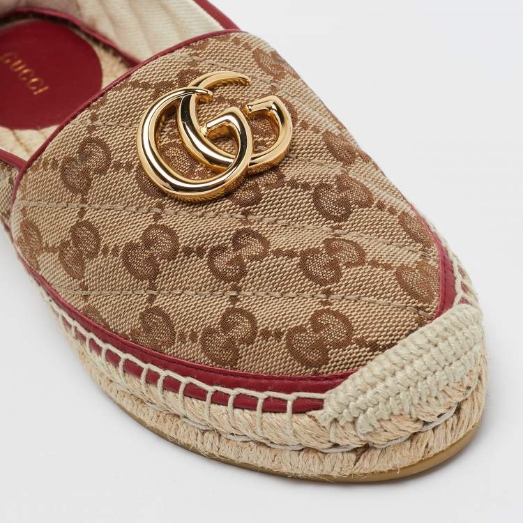 Pre Owned Gucci Brown/Beige Matelasse GG Canvas GG Marmont Espadrille Flats Size 36.5
