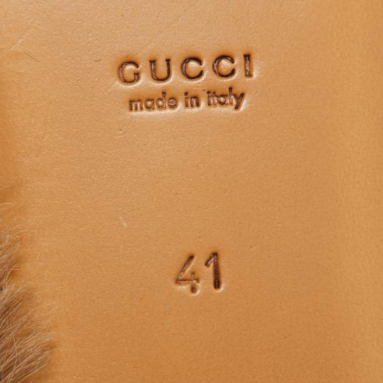 Pre Owned Gucci Black Leather Fur Princetown Flat Mules Size 41